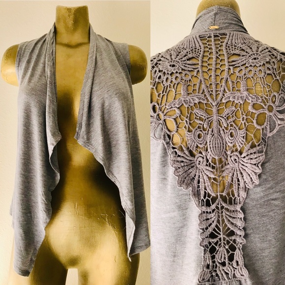 DEX Grey LACE BACK Sleeveless VEST TOP S - Picture 2 of 8